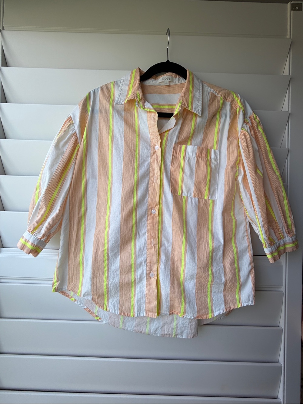 Girls Peach & White Striped Button-Up Shirt with Neon Accents